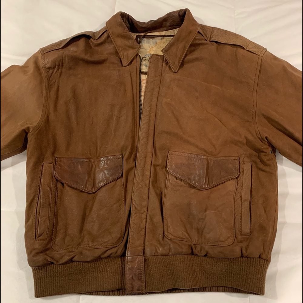 🐻 Vintage Brown Genuine Leather Bomber Jacket Size M-medium (unisex)